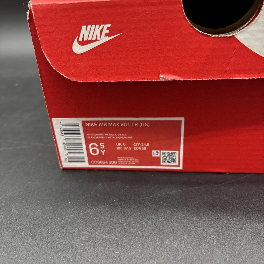 Nike Air Max 90 LTR GS Kid's Sneakers Size 6.5Y Low White Good Used W/Box